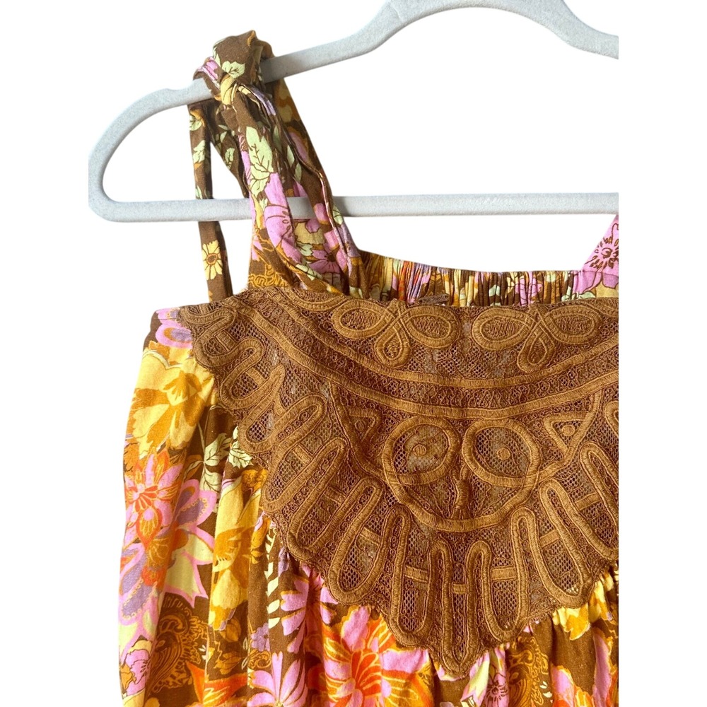 Free People Bali Moroccan Floral Tunic Top Crochet Tie Strap Sleeveless Boho XS‎ - Picture 3 of 6